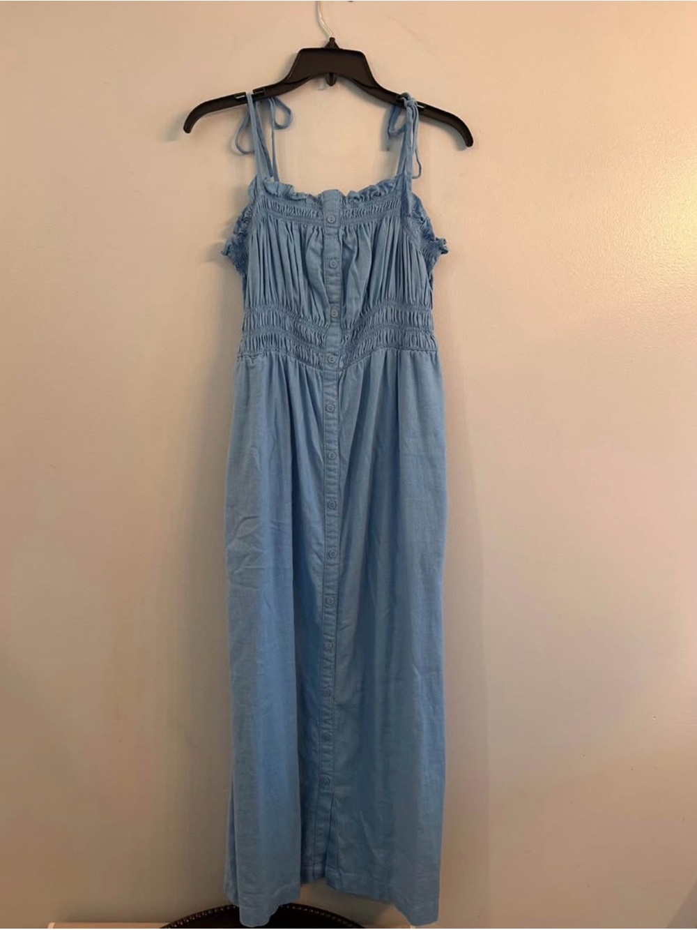 SO Light Blue Ruffled Neckline Dress with White Trim